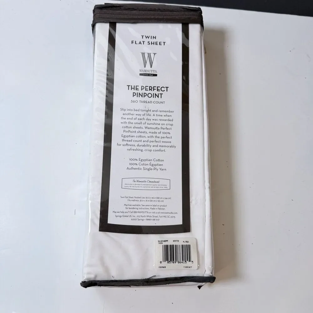 Wamsutta Perfect Pinpoint Twin Flat Sheet White 360TC Egyptian Cotton NOS 2007